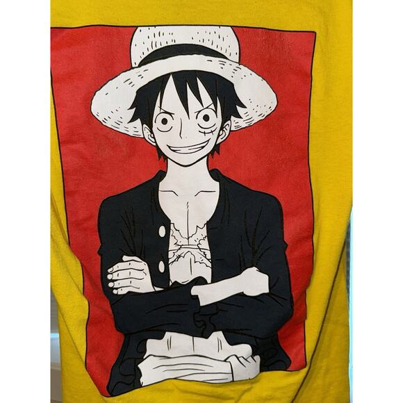 One Piece Luffy Anime Graphic T-shirt Men Medium Yellow Short Sleeve - Picture 1 of 6